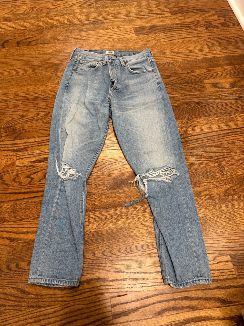 Citizens Of Humanity Light Blue Straight Leg Jeans with Knee Rips
